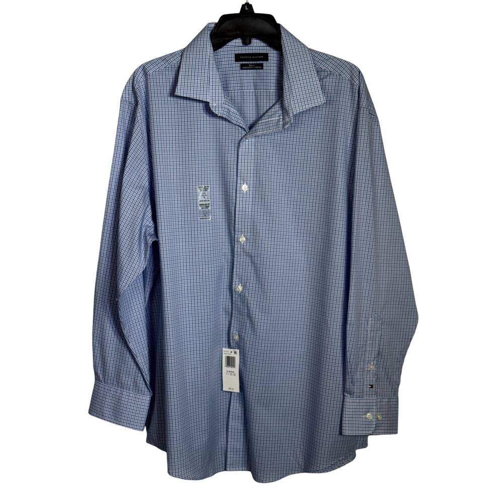 Tommy Hilfiger Men's Flex Slim Fit Stretch Twill Dress Shirt Blue 17.5 32/33 $85